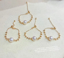 18K Real Gold Bead Chain Bracelet With 6mm High Luster Pink Akoya Saltwater Pearl Dainty Elegant Fine Jewelry For Women