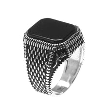 925 Sterling Silver Mens Rings Natural Agate Stone Turkish Black Onyx Men Real Vintage Cool Ring