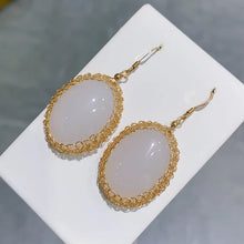 14K Filled Gold Oval Natural White Chalcedony Earrings Women's Holiday Gift Jewelry Accessories SE11