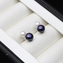 Real 925 Sterling Silver Earrings With Pearls Women,Cute Small White Black Freswater Natural Double Pearl Earring Girl Gift