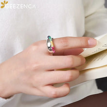 925 Sterling Silver Lapis Lazuli Tourmaline Open Statement Ring Women Simple Trendy  Adjustable Dome Rings Party Gift