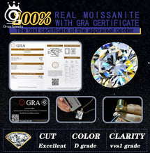 Advertisement for Orsa Jewels Moissanite with GRA certificate on a dark background