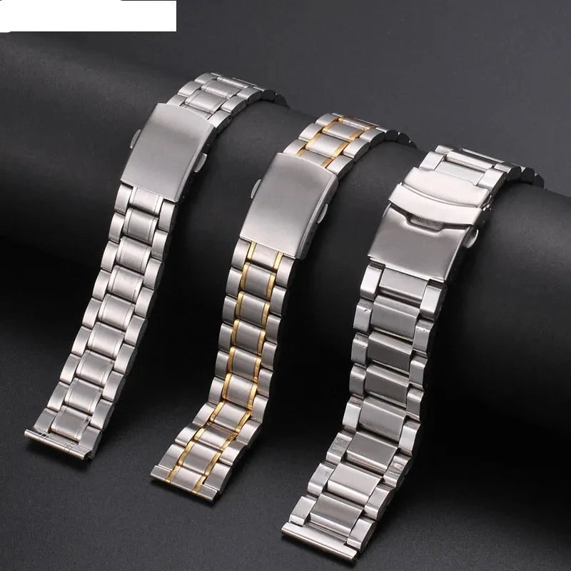 12mm 14mm 16mm 18mm 20mm 22mm 24mm Width Watch Band Stainless Steel Strap Five-bead Diving Steel Strap Watch Accessories Tool
