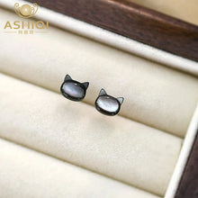 Korean Style Natural Shell Black Cat Earring 925 Sterling Silver for Women Party Fashion Jewelry Gift