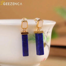 925 Silver Gold Plated Lapis Lazuli Bar Charm Dangle Drop Earrings Women CZ Geometric Oblong Simple Trendy Earring Gift