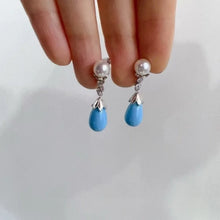 Sterling Silver 925 Ear Stud Natural Turquoise and Pearl Earrings For Women