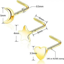 14K Gold Nose Ring Stud, 20 Gauge, L Shaped Nose Piercing Jewelry for Women and Men, kj464