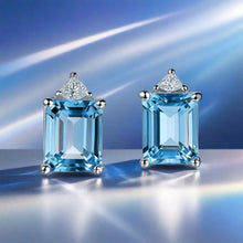 Luxury 100% 925 Real Silver 6X8mm Topaz Emerald Cut Earrings for Women Gemstone Wedding Band Party Fine Jewelry Gift