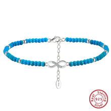 Genuine 925 Sterling Silver Infinity 4A CZ Anklet for Women 3mm Turquoise Beads Chain Anklets Summer Jewelry SA87