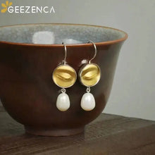 925 Silver Two Tone Natural Pearl Dangle Earrings for Women Buddha Statues Bodhisattva Eye Unique Chic Earring New Gift
