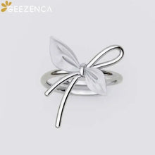 925 Sterling Silver 3D Bowknot Open Cocktail Rings Women Wide Elegant Dainty Unique Ribbon Statement Ring Luxury Gift
