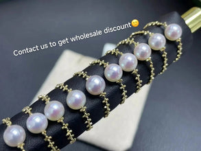 18K Real Gold Bead Chain Bracelet With 6mm High Luster Pink Akoya Saltwater Pearl Dainty Elegant Fine Jewelry For Women
