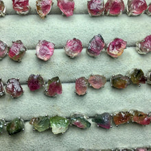 925 Silver Natural Tourmaline Raw Stone Ear Stud Pink/Green Bi Color Watermelon Tourmaline Irregular Earrings Women Fine Jewelry