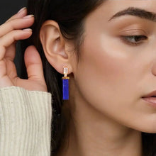 925 Silver Gold Plated Lapis Lazuli Bar Charm Dangle Drop Earrings Women CZ Geometric Oblong Simple Trendy Earring Gift