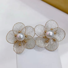 Korea New Earrings 14k Filled Gold Women Flower Pearl Earrings Elegant Women's Party Accessories SE57