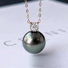 18k Gold Black Pearl Necklace pendant  For Women,Natural Tahiti Pearl Necklace pendant AU750,Seawater Pearl necklace Gift
