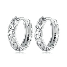 925 Sterling Silver Vintage Pattern Earrings Oxidized Ear Hoop Original for Women Daily Party Jewelry Wear Birthday Gift