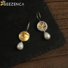 925 Silver Two Tone Natural Pearl Dangle Earrings for Women Buddha Statues Bodhisattva Eye Unique Chic Earring New Gift