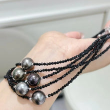 18K White Gold 10-11mm Natural Tahitian Black Pearl Necklace Black Spinel Chain Woman Choker