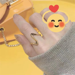 18K Solid Yellow Gold Ring Jewelry(AU750) Women Net Celebrity Designer Small Wave Ring All-Match Single Product Fashion Lady