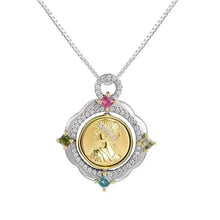 925 Silver Two Toned Tourmaline Cubic Zirconia Rotatable Cameo Disc Women Dainty Trendy Necklace Pendant Without Chain