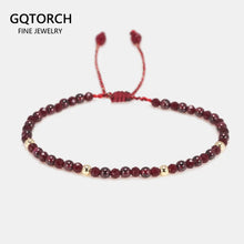Natural Stone Garnet Beads Bracelet Thin Multi-Faceted Handmade Weave Red String Bangles Bracelets For Women Adjustable Bileklik