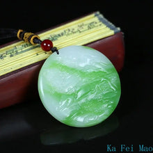 100% Authentic Hotan Jade Green and White Two-Color Landscape Round Pendant Necklace for Men and Women Jewelry Necklace