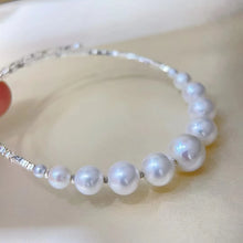 925 Sterling Silver Natural Freshwater Elegant Shining Pearl 5-10mm Round Beads String Bracelets For Women Silver Pearl Jewelry