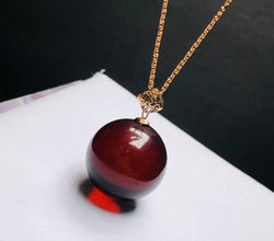 18K Real Gold Baltic Natural Blood Amber with Certificated Natural Bead Pendant With Silver Chain AU750 Rare Timeless Luxury Jewelry