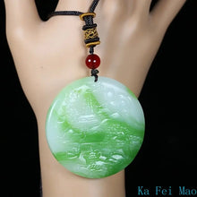 100% Authentic Hotan Jade Green and White Two-Color Landscape Round Pendant Necklace for Men and Women Jewelry Necklace