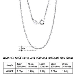 Real 14K Solid Yellow/White/Rose Gold 1.0mm Diamond Cut Cable Chain Necklace for Women AU585 Neck Chain Jewelry.