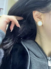 Certificate 15-16mm Natural Flawless Mabe Pearl 925 Silver Ear Stud Mirror Luster Geometric Hoop Huggie Earring For Girl Jewelry