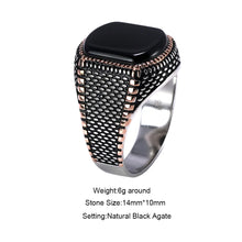 925 Sterling Silver Mens Rings Natural Agate Stone Turkish Black Onyx Men Real Vintage Cool Ring