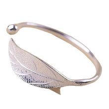 Fashion 925 Sterling Silver Woman Cuff Bracelet Open Leaf Shaped Adjustable Charm Bangle Girls Party Jewelry Christmas Gifts