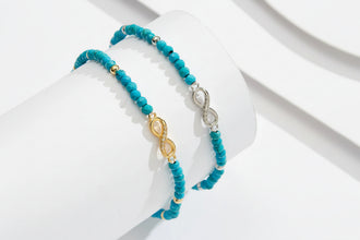 Genuine 925 Sterling Silver Infinity 4A CZ Anklet for Women 3mm Turquoise Beads Chain Anklets Summer Jewelry SA87