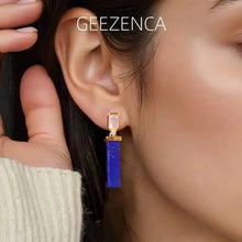 925 Silver Gold Plated Lapis Lazuli Bar Charm Dangle Drop Earrings Women CZ Geometric Oblong Simple Trendy Earring Gift