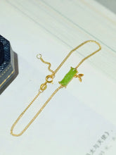 18K Real Gold Natural Jade Bamboo Jewelry Set AU750 Solid Gold Hetian Jade Ear Studs Nephrite Chain Bracelets Precious Jewelry