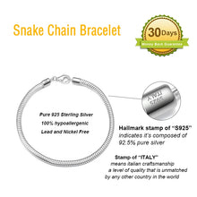 100% 925 Sterling Silver Italian Snake Chain Bracelet for Women Men Handmade 3mm Snake Chain Fashion Jewelry SB100