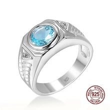 925 Sterling Silver Men,s lab Grown Aquamarine Gemstones Blue Zircon Rings for Men Vintage Luxury Ring