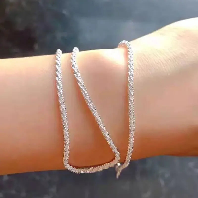 S925 Sterling Silver Necklace 2mm Sparkling Collarbone, Sweater Chain, High Charm Jewelry Gift Women