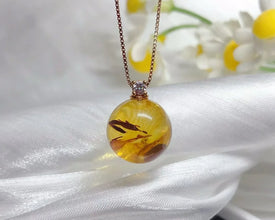 18K Real Gold Set 12mm Natural Baltic Amber Moissanite Pendant With Rope Silver Chain Necklaces Exquisite Luxurious Fine Jewelry