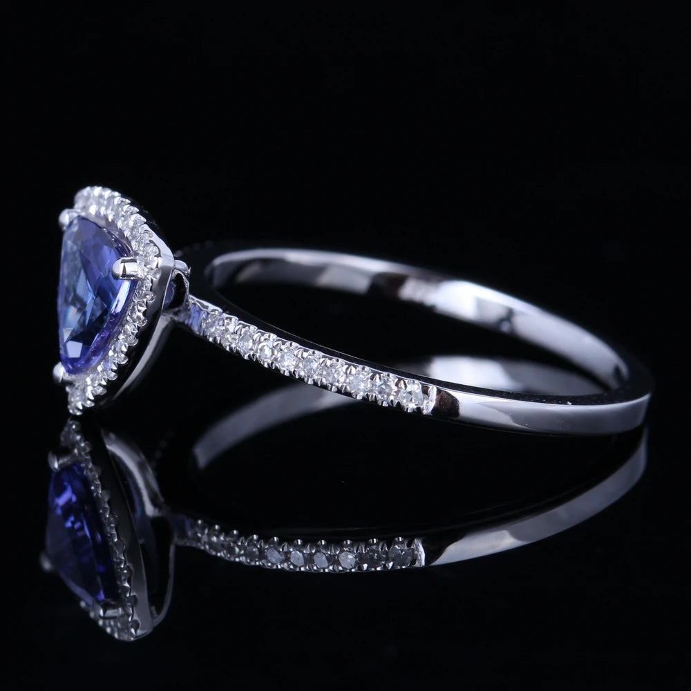 Solid 14K or 10K White Gold Ring Flawless 6mm Trillion Tanzanite Diamonds Engagement Wedding Ring For Women Fine Jewelry Gift