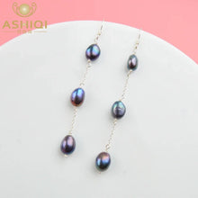 Real 925 Sterling Silver Natural Freshwater Pearl Earrings long korean earrings for Women Big Baroque pearl Jewelry Gift