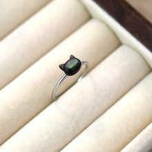 Trendy Natural Shell Black Cat 925 Sterling Silver Ring for Girls Adjustable Party Jewelry Gift