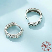 925 Sterling Silver Vintage Pattern Earrings Oxidized Ear Hoop Original for Women Daily Party Jewelry Wear Birthday Gift