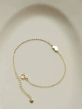 14K Solid Gold Heart Charm Bracelet, Dainty Minimalist Jewelry.