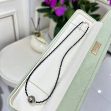 18K White Gold 10-11mm Natural Tahitian Black Pearl Necklace Black Spinel Chain Woman Choker