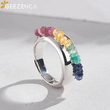 925 Sterling Silver Lapis Lazuli Tourmaline Open Statement Ring Women Simple Trendy  Adjustable Dome Rings Party Gift