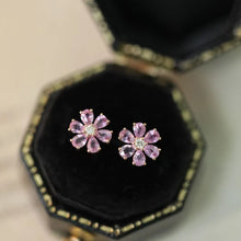 925 Silver Pink Tourmaline Flower Ear Stud Cherry Earrings Ins Sparkling Pink Crystal Ear Cuff For Gifts Hot-selling Designs