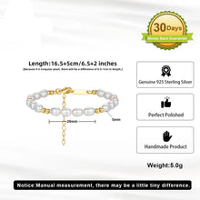 Pearl bracelet with gold clasp on a white background, featuring Orsa Jewels branding and product details.